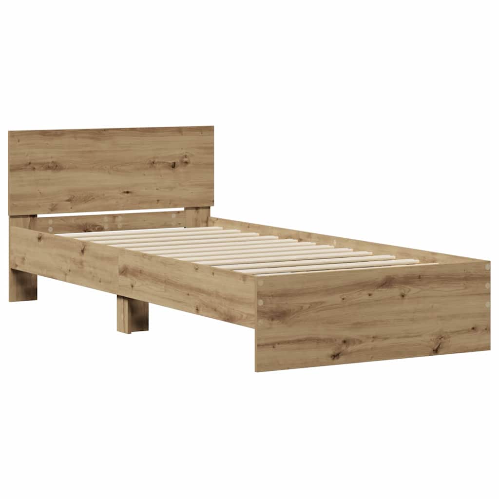 Bedframe met hoofdeinde Artisan Eiken 90 x 200 cm Bewerkt hout is nu te koop bij PeponiXL, paradijselijk wonen!