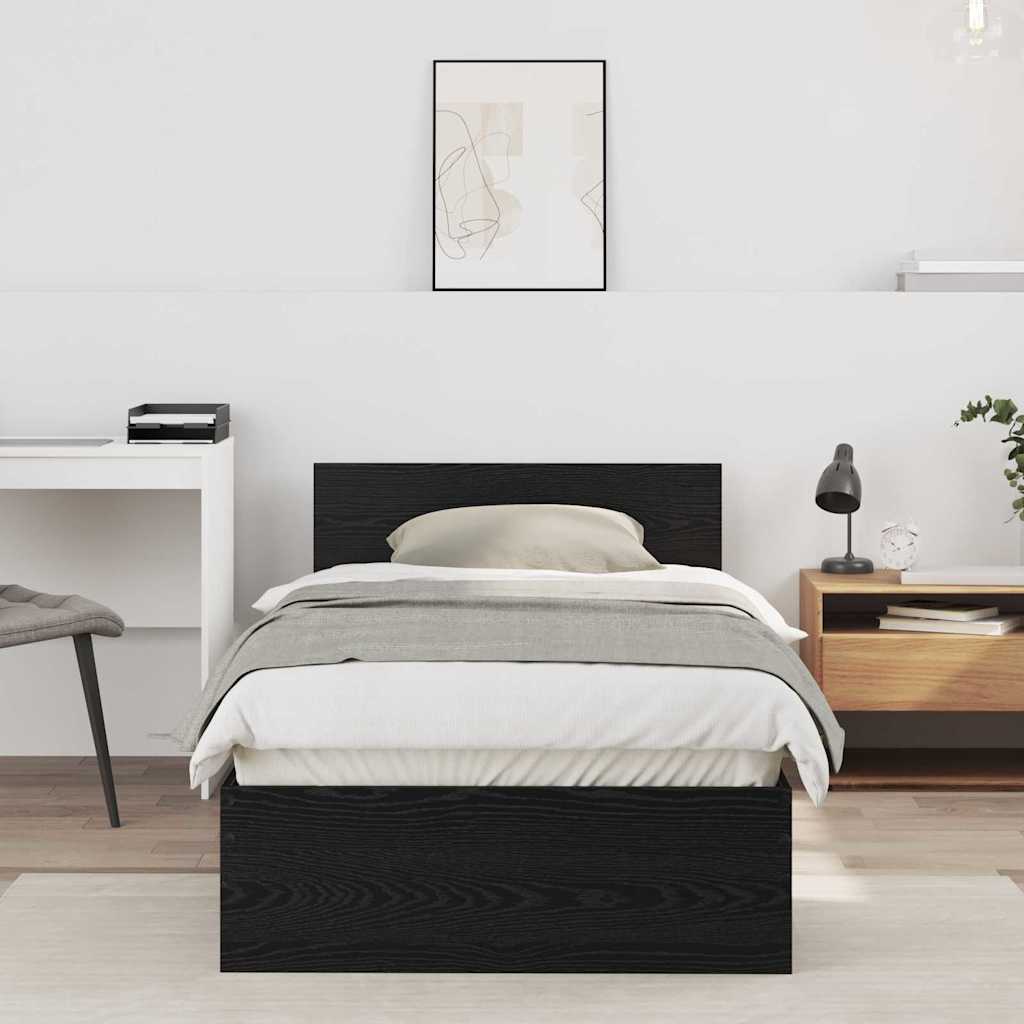Bedframe met hoofdeinde Zwart Eiken 90 x 200 cm Bewerkt hout is nu te koop bij PeponiXL, paradijselijk wonen!