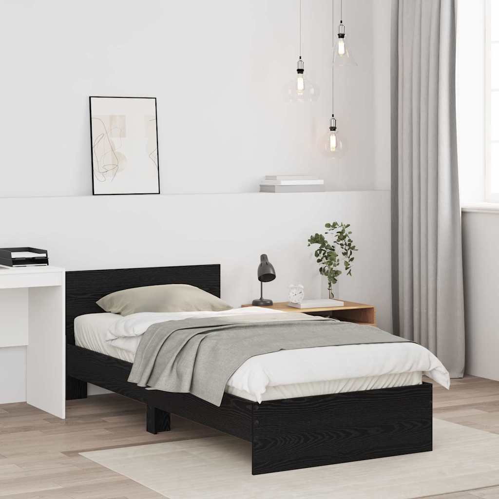 Bedframe met hoofdeinde Zwart Eiken 90 x 200 cm Bewerkt hout is nu te koop bij PeponiXL, paradijselijk wonen!