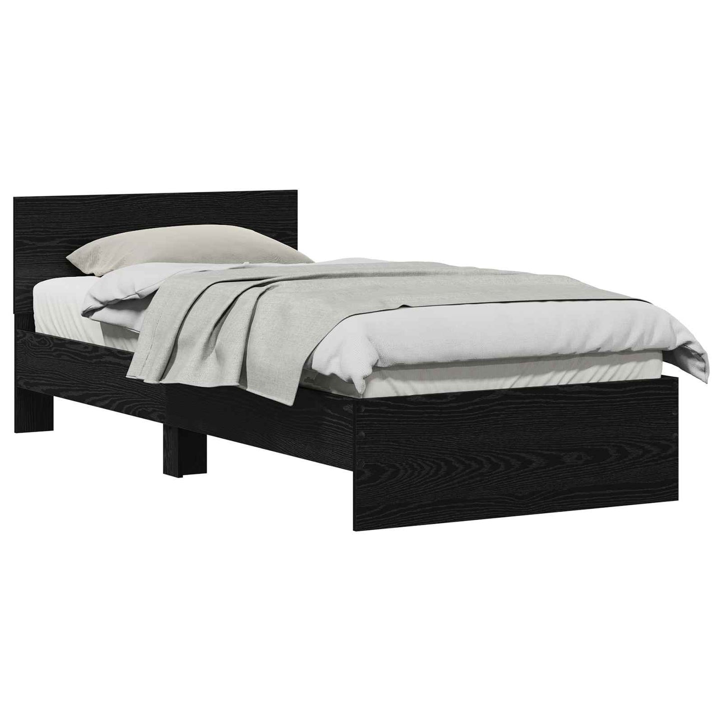 Bedframe met hoofdeinde Zwart Eiken 90 x 200 cm Bewerkt hout is nu te koop bij PeponiXL, paradijselijk wonen!