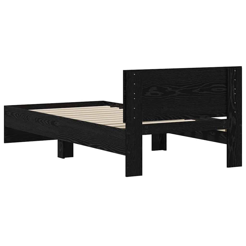 Bedframe met hoofdeinde Zwart Eiken 90 x 200 cm Bewerkt hout is nu te koop bij PeponiXL, paradijselijk wonen!