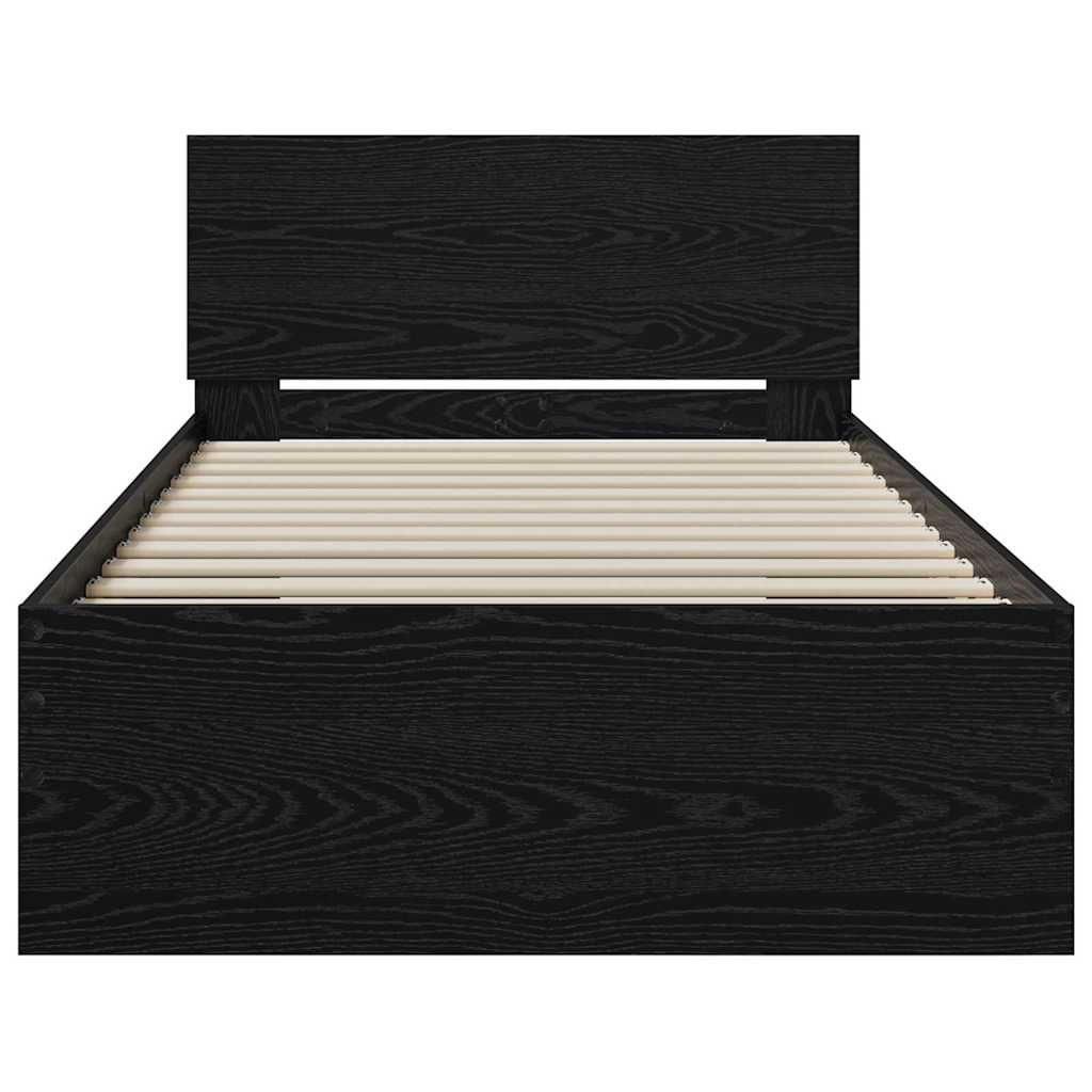 Bedframe met hoofdeinde Zwart Eiken 90 x 200 cm Bewerkt hout is nu te koop bij PeponiXL, paradijselijk wonen!