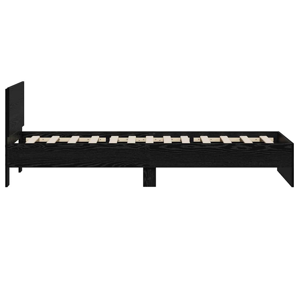 Bedframe met hoofdeinde Zwart Eiken 90 x 200 cm Bewerkt hout is nu te koop bij PeponiXL, paradijselijk wonen!