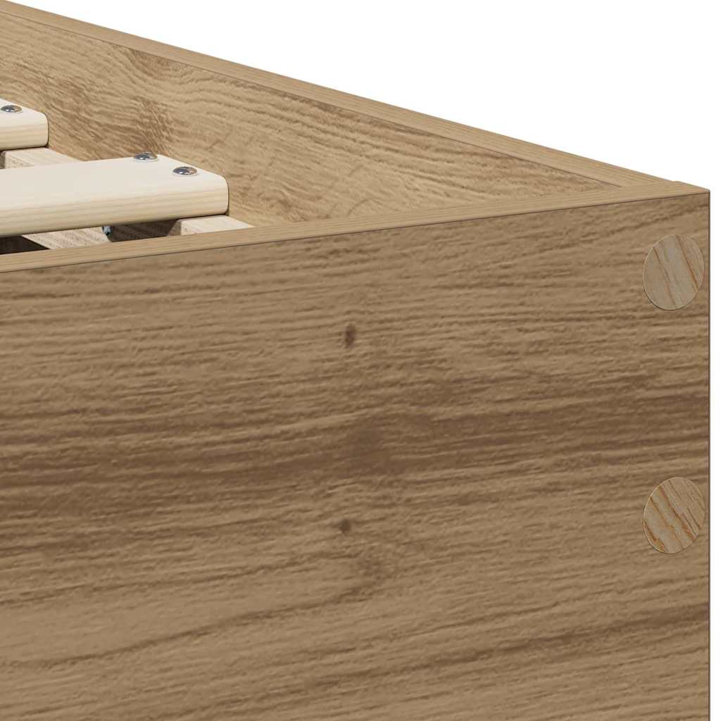 Bedframe met hoofdeinde Artisan Eiken 90 x 190 cm Bewerkt hout is nu te koop bij PeponiXL, paradijselijk wonen!