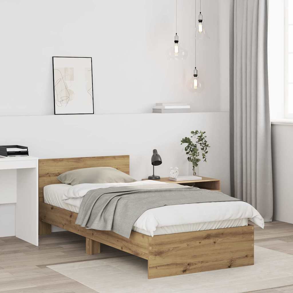 Bedframe met hoofdeinde Artisan Eiken 90 x 190 cm Bewerkt hout is nu te koop bij PeponiXL, paradijselijk wonen!