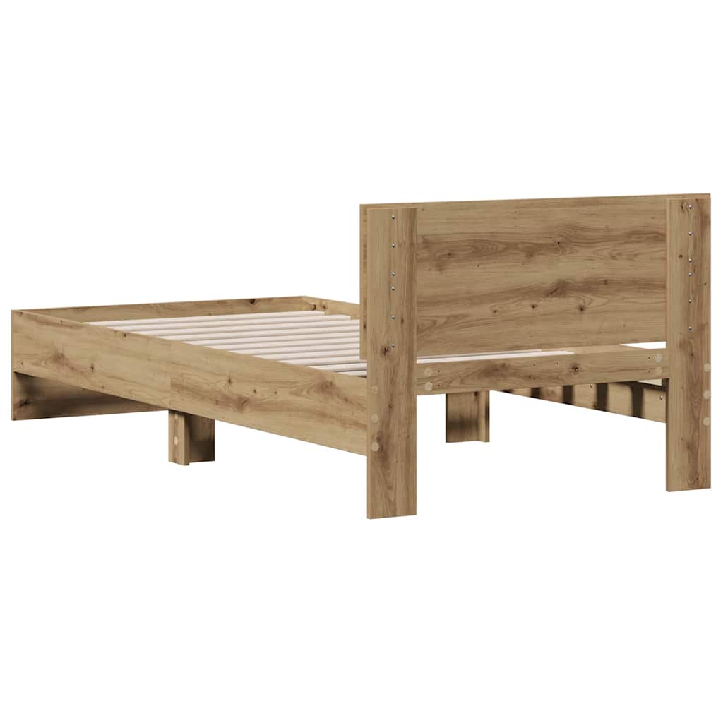 Bedframe met hoofdeinde Artisan Eiken 90 x 190 cm Bewerkt hout is nu te koop bij PeponiXL, paradijselijk wonen!