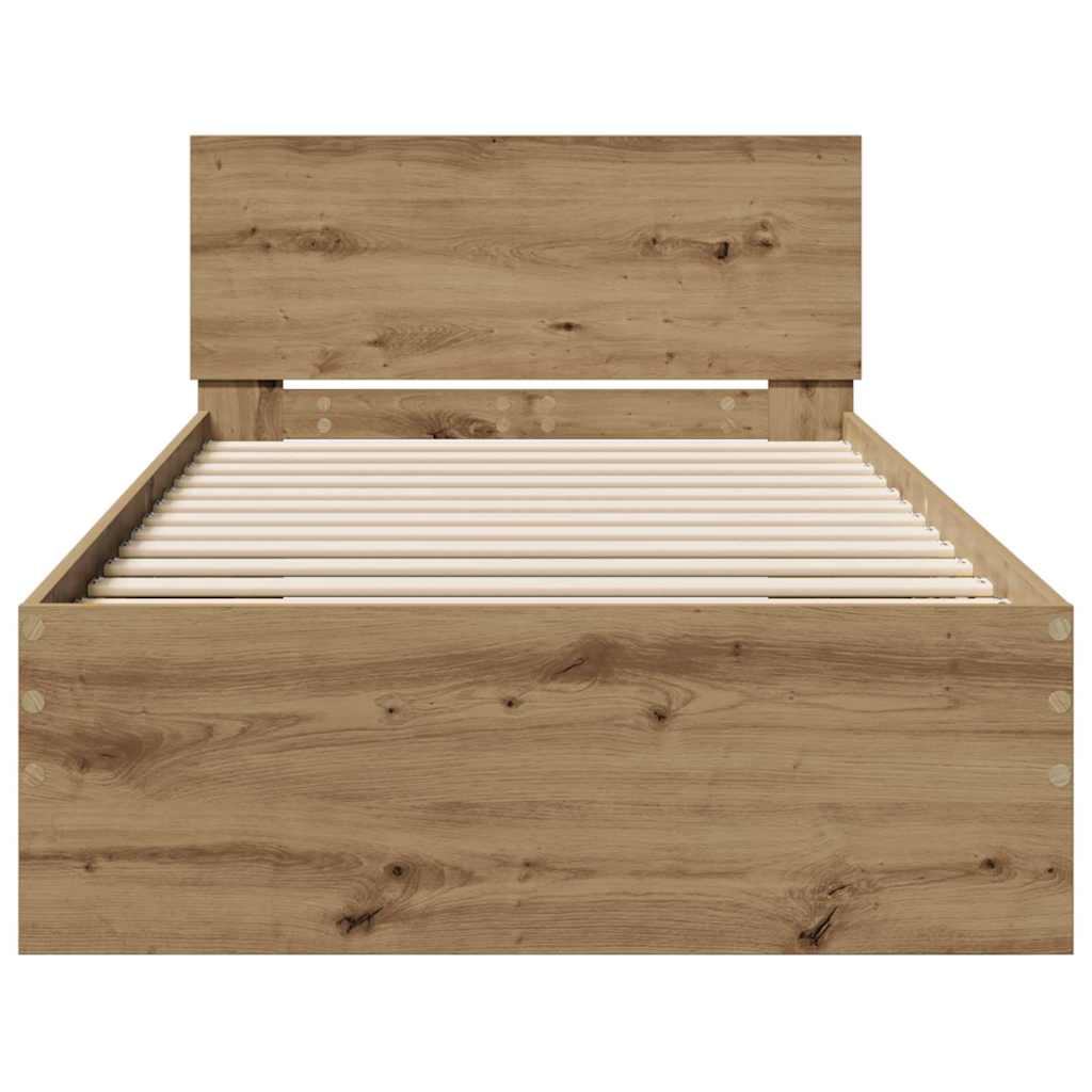 Bedframe met hoofdeinde Artisan Eiken 90 x 190 cm Bewerkt hout is nu te koop bij PeponiXL, paradijselijk wonen!