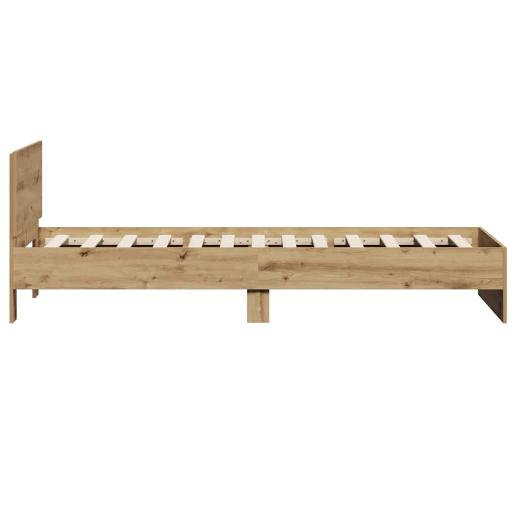 Bedframe met hoofdeinde Artisan Eiken 90 x 190 cm Bewerkt hout is nu te koop bij PeponiXL, paradijselijk wonen!
