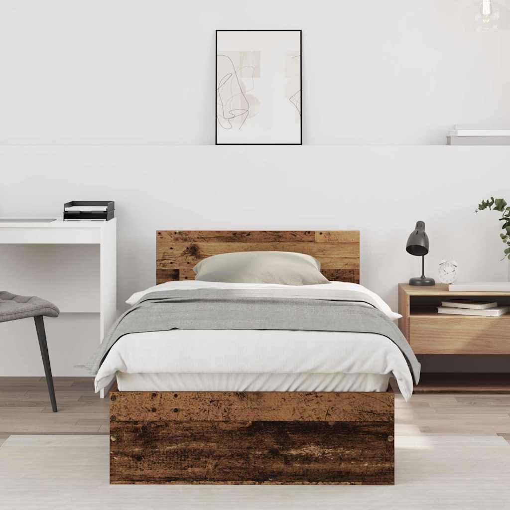 Bedframe met hoofdeinde Oudhout 75 x 190 cm Bewerkt hout is nu te koop bij PeponiXL, paradijselijk wonen!