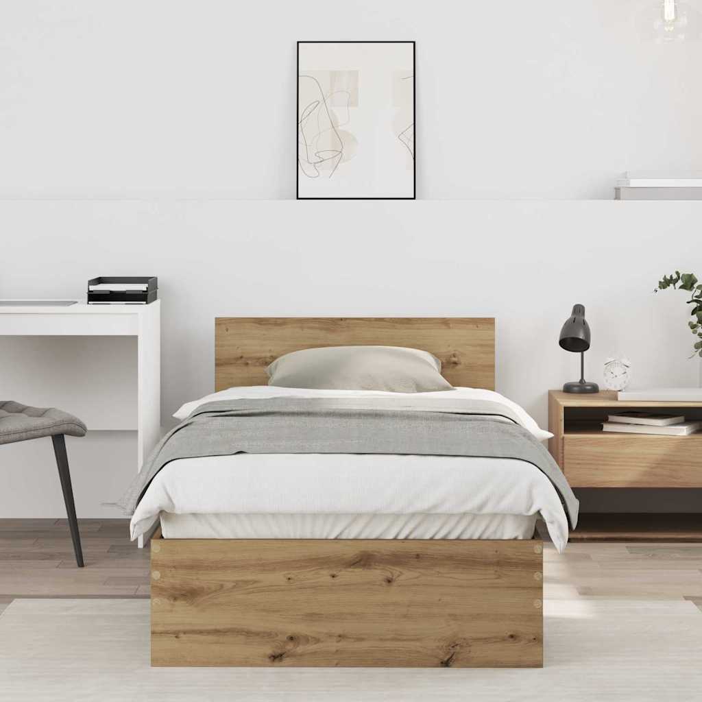 Bedframe met hoofdeinde Artisan Eiken 75 x 190 cm Bewerkt hout is nu te koop bij PeponiXL, paradijselijk wonen!