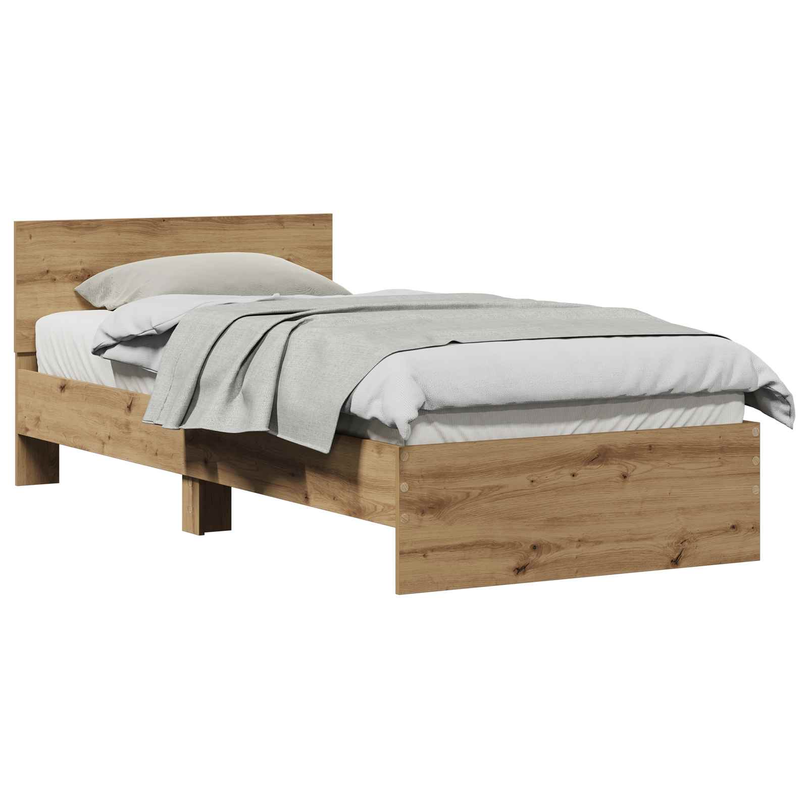 Bedframe met hoofdeinde Artisan Eiken 75 x 190 cm Bewerkt hout is nu te koop bij PeponiXL, paradijselijk wonen!