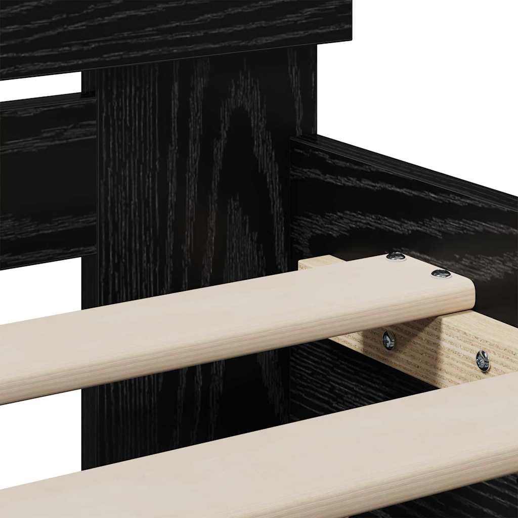 Bedframe met hoofdeinde Zwart Eiken 75 x 190 cm Bewerkt hout is nu te koop bij PeponiXL, paradijselijk wonen!