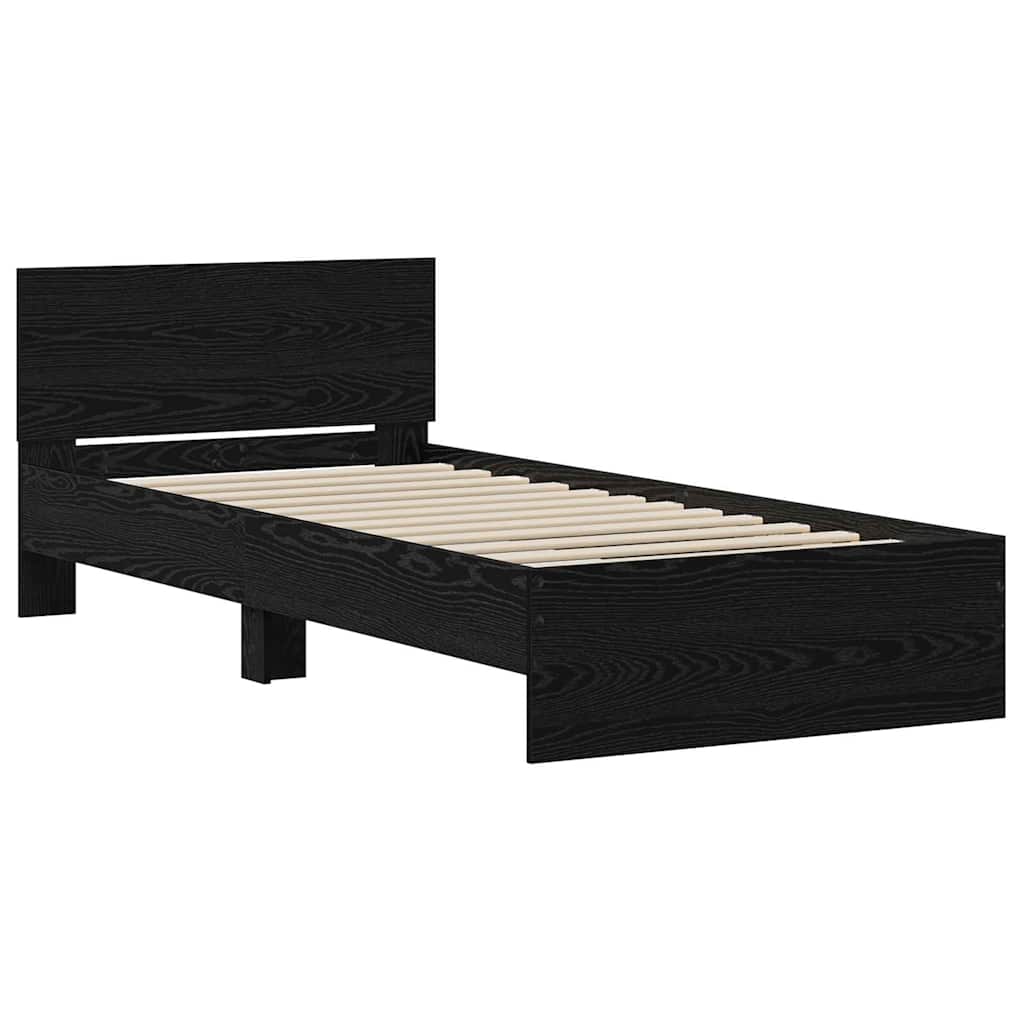 Bedframe met hoofdeinde Zwart Eiken 75 x 190 cm Bewerkt hout is nu te koop bij PeponiXL, paradijselijk wonen!