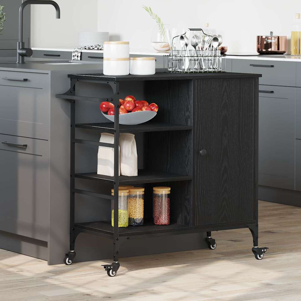 Keuken Trolley Zwart Eiken 87.5 x 39 x 84.5 cm Bewerkt hout is nu te koop bij PeponiXL, paradijselijk wonen!