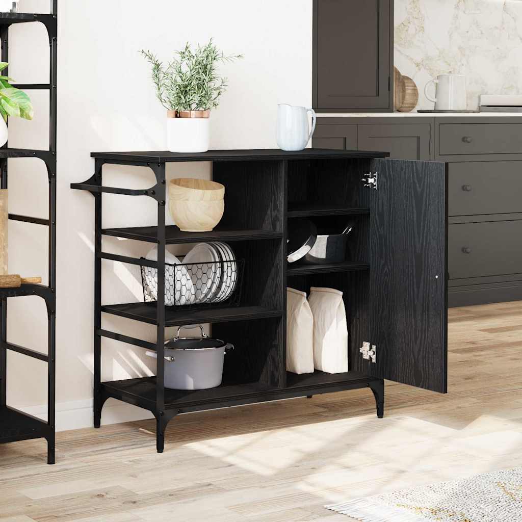 Keuken Trolley Zwart Eiken 87.5 x 39 x 84.5 cm Bewerkt hout is nu te koop bij PeponiXL, paradijselijk wonen!