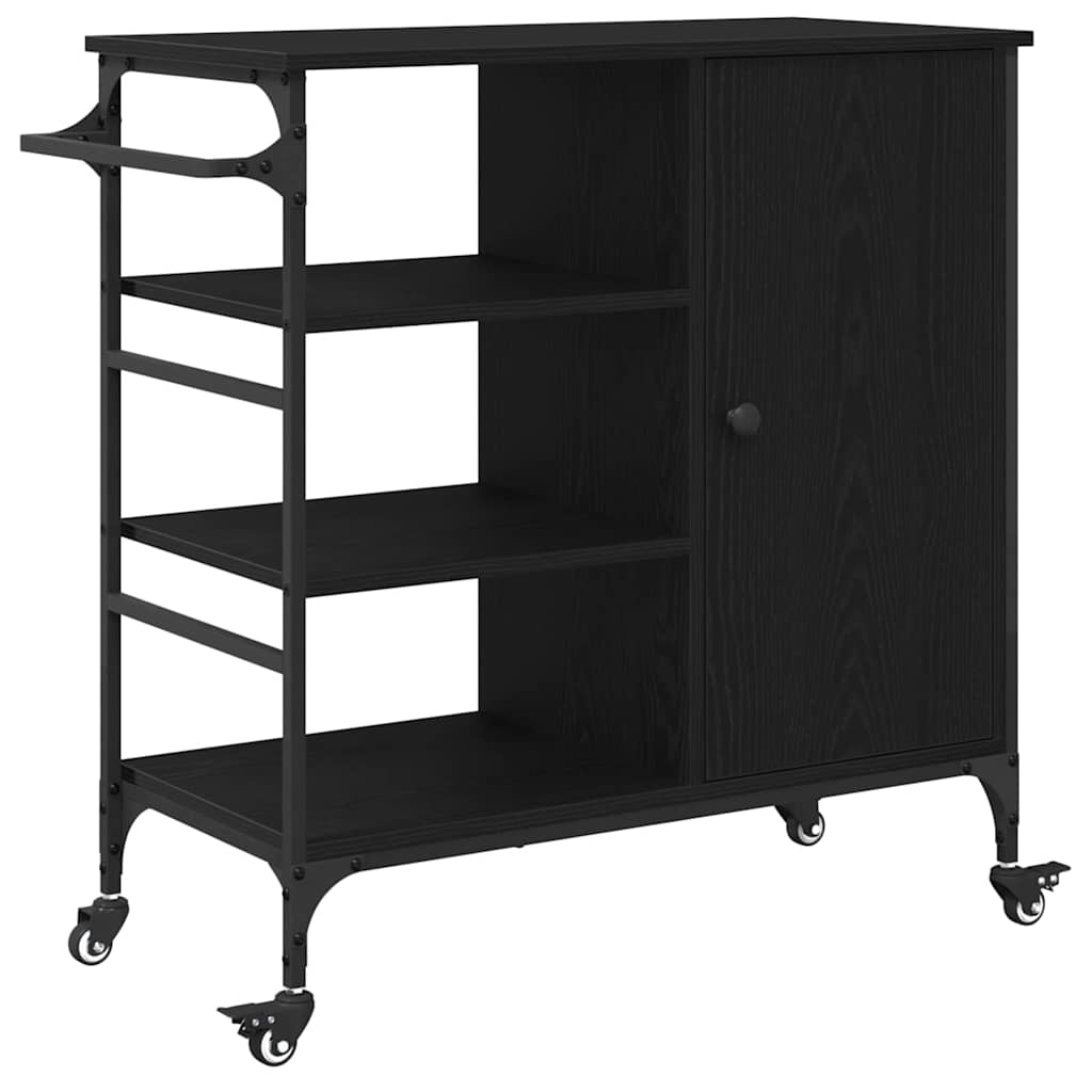 Keuken Trolley Zwart Eiken 87.5 x 39 x 84.5 cm Bewerkt hout is nu te koop bij PeponiXL, paradijselijk wonen!