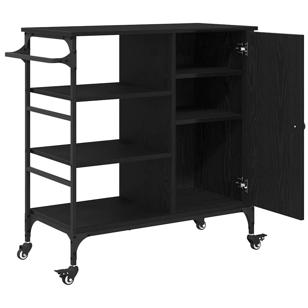 Keuken Trolley Zwart Eiken 87.5 x 39 x 84.5 cm Bewerkt hout is nu te koop bij PeponiXL, paradijselijk wonen!