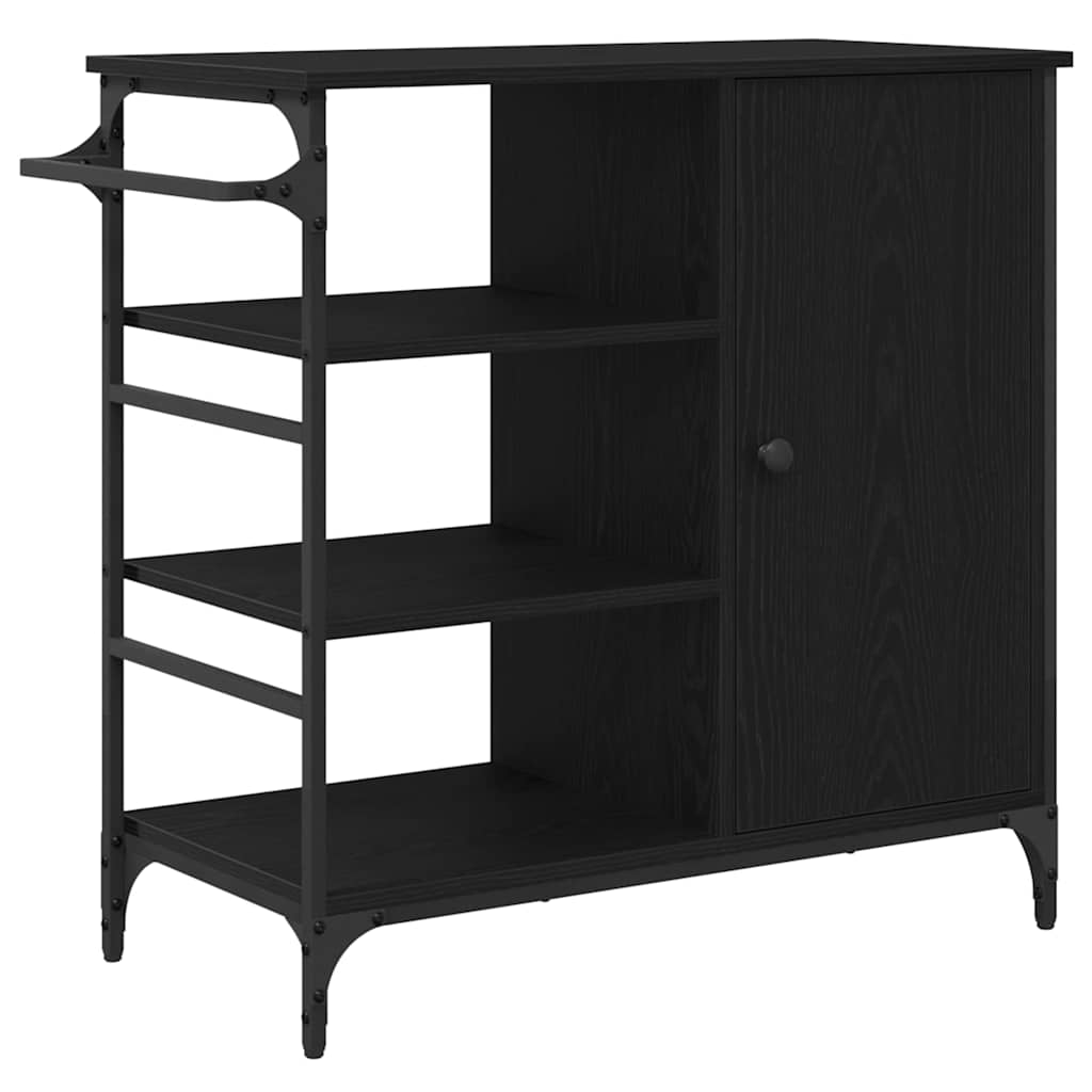Keuken Trolley Zwart Eiken 87.5 x 39 x 84.5 cm Bewerkt hout is nu te koop bij PeponiXL, paradijselijk wonen!