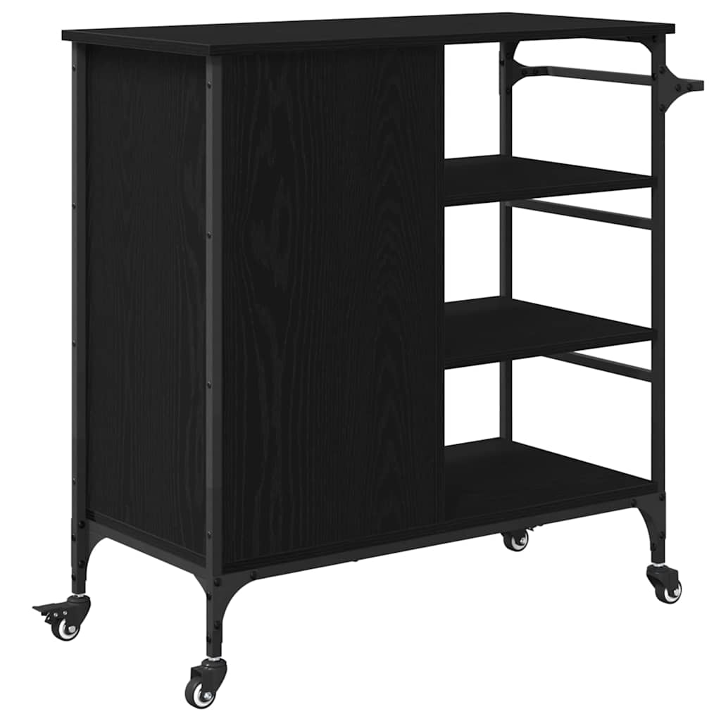Keuken Trolley Zwart Eiken 87.5 x 39 x 84.5 cm Bewerkt hout is nu te koop bij PeponiXL, paradijselijk wonen!