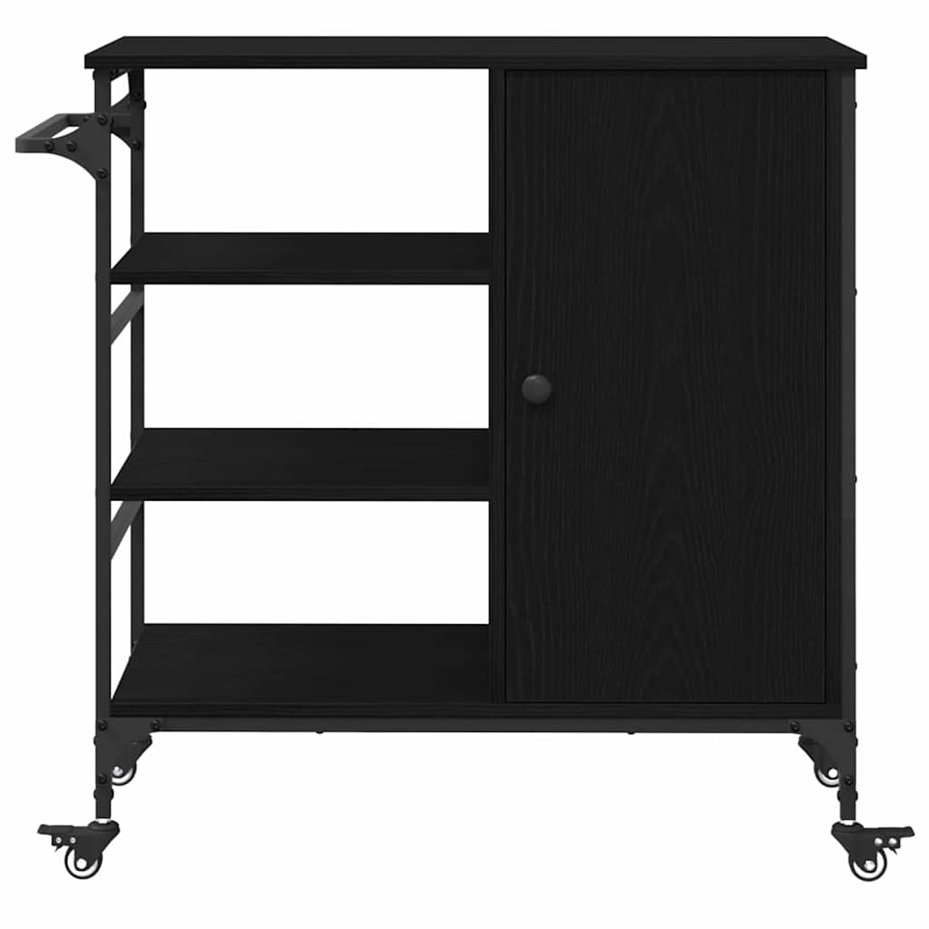Keuken Trolley Zwart Eiken 87.5 x 39 x 84.5 cm Bewerkt hout is nu te koop bij PeponiXL, paradijselijk wonen!