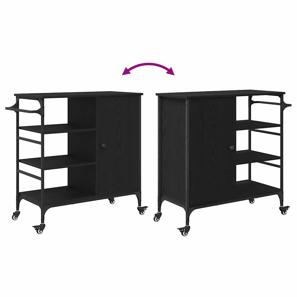 Keuken Trolley Zwart Eiken 87.5 x 39 x 84.5 cm Bewerkt hout is nu te koop bij PeponiXL, paradijselijk wonen!