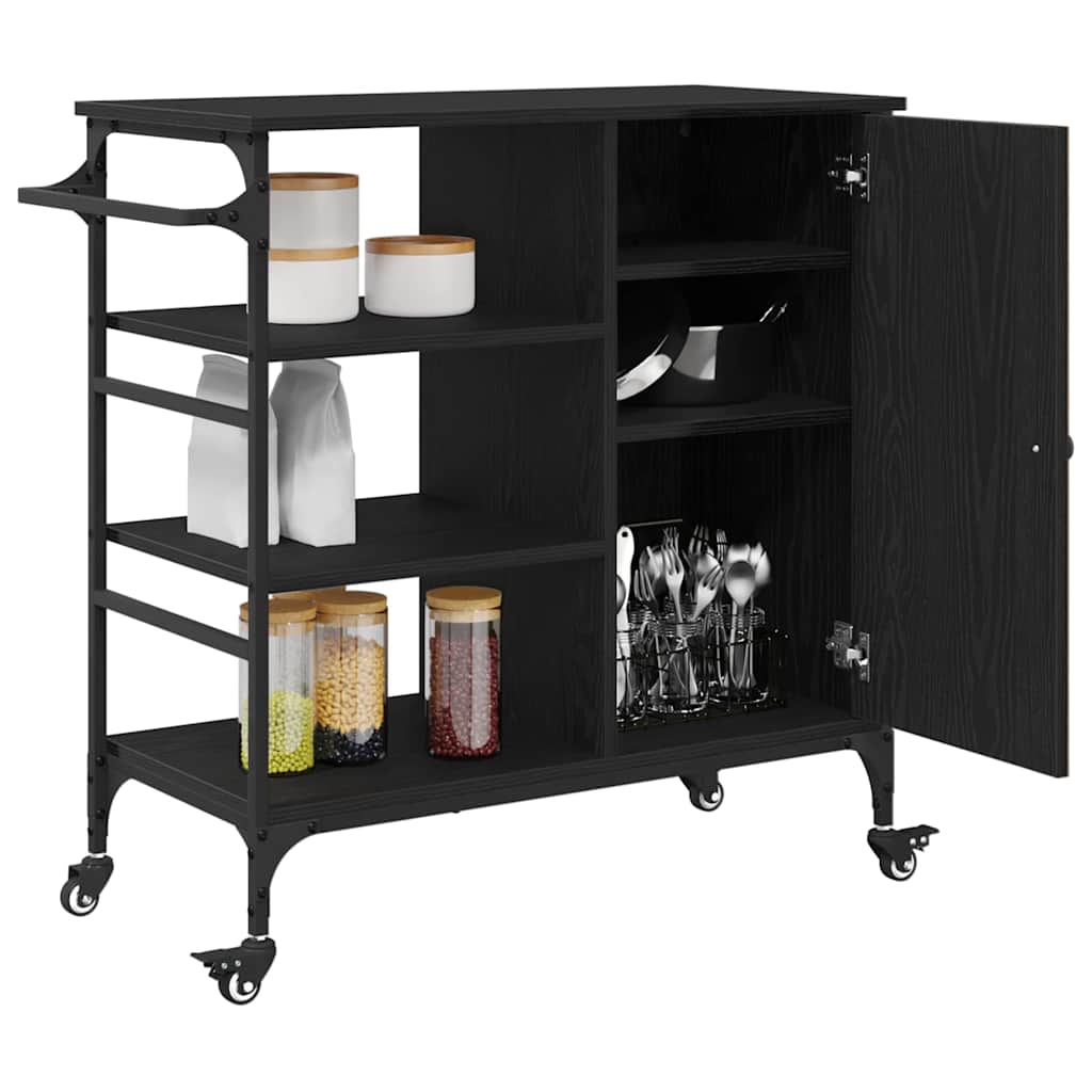 Keuken Trolley Zwart Eiken 87.5 x 39 x 84.5 cm Bewerkt hout is nu te koop bij PeponiXL, paradijselijk wonen!
