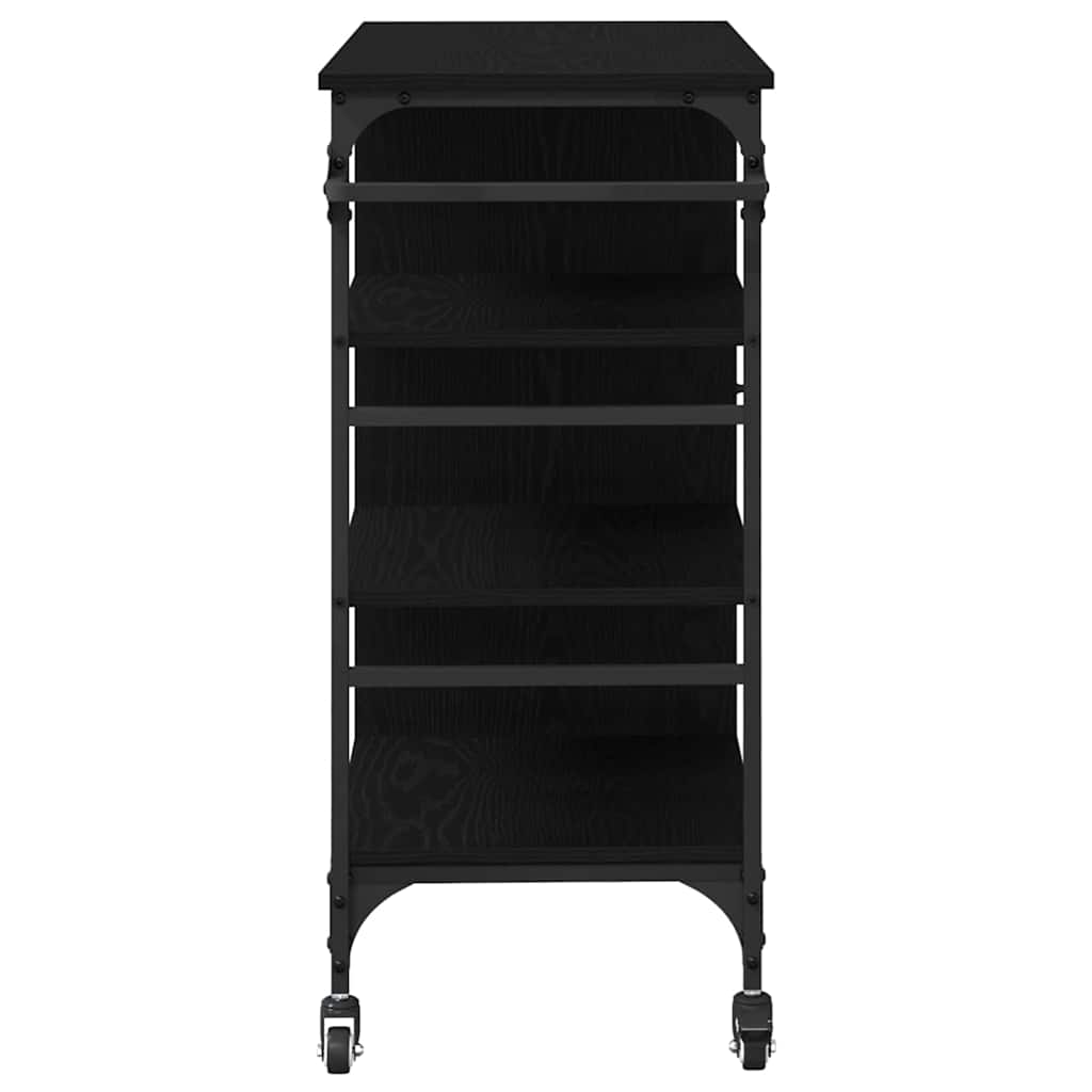 Keuken Trolley Zwart Eiken 87.5 x 39 x 84.5 cm Bewerkt hout is nu te koop bij PeponiXL, paradijselijk wonen!