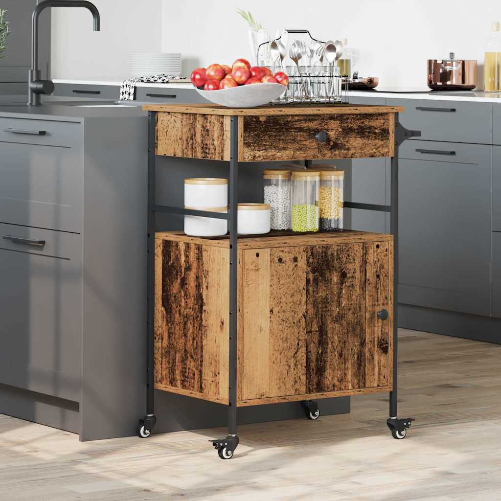 Keuken Trolley Oudhout 56 x 43 x 89,5 cm Bewerkt hout is nu te koop bij PeponiXL, paradijselijk wonen!