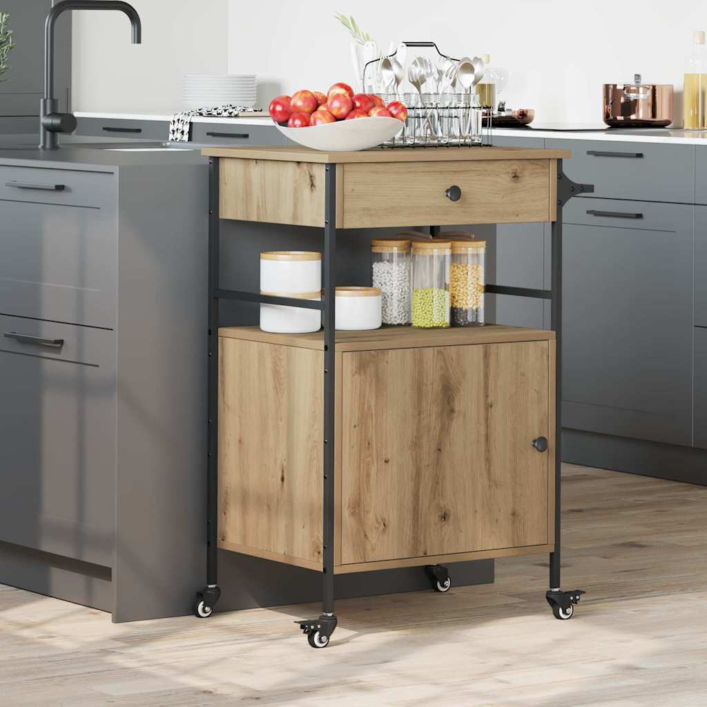 Keuken Trolley Artisan Eiken 56 x 43 x 89,5 cm Bewerkt hout is nu te koop bij PeponiXL, paradijselijk wonen!