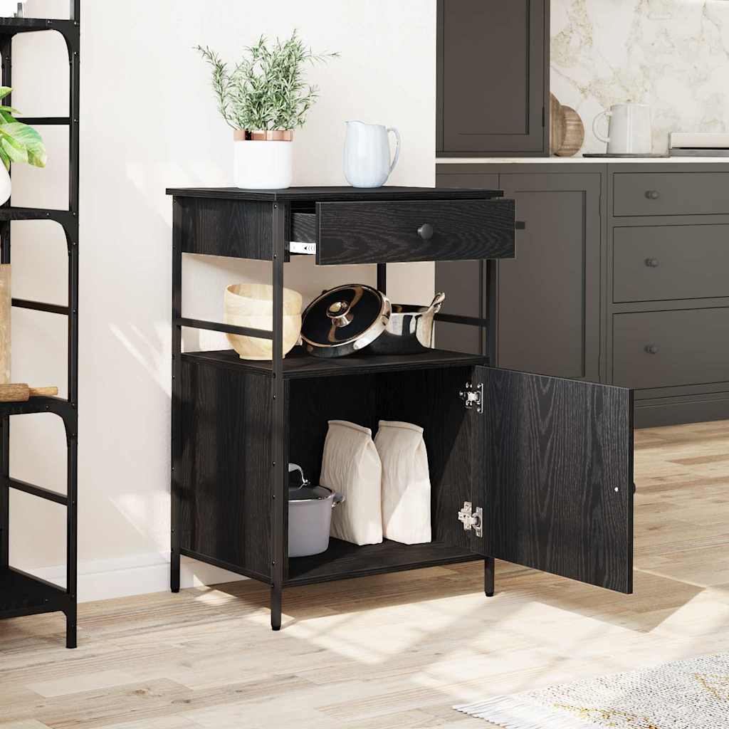 Keuken Trolley Zwart Eiken 56 x 43 x 89,5 cm Bewerkt hout is nu te koop bij PeponiXL, paradijselijk wonen!