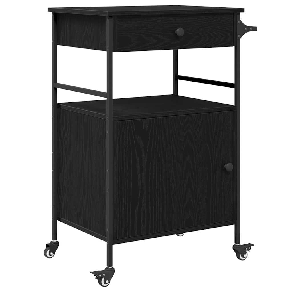 Keuken Trolley Zwart Eiken 56 x 43 x 89,5 cm Bewerkt hout is nu te koop bij PeponiXL, paradijselijk wonen!