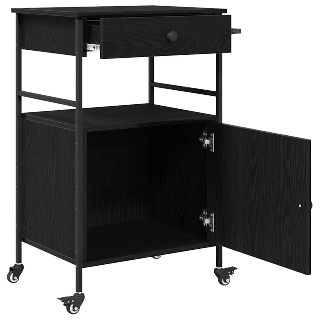 Keuken Trolley Zwart Eiken 56 x 43 x 89,5 cm Bewerkt hout is nu te koop bij PeponiXL, paradijselijk wonen!