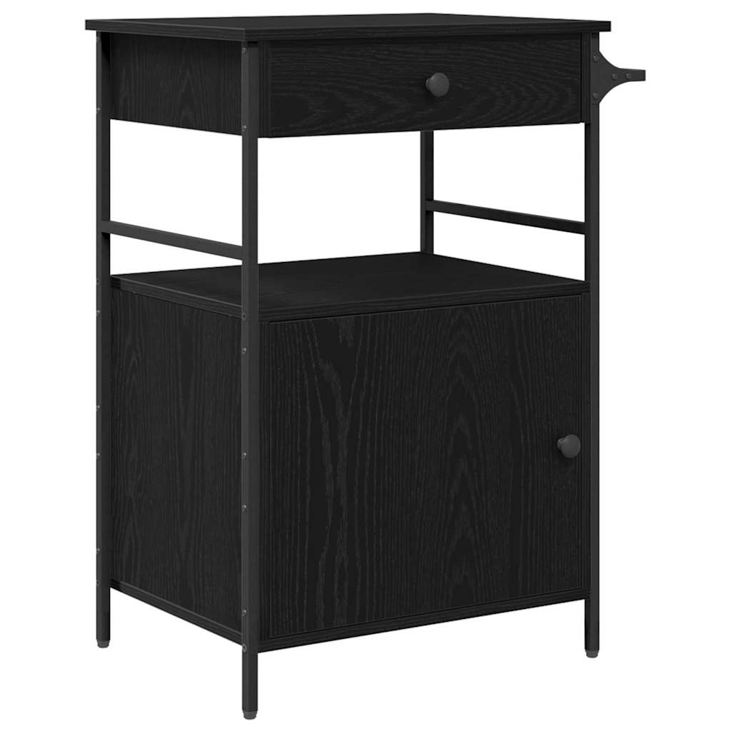 Keuken Trolley Zwart Eiken 56 x 43 x 89,5 cm Bewerkt hout is nu te koop bij PeponiXL, paradijselijk wonen!