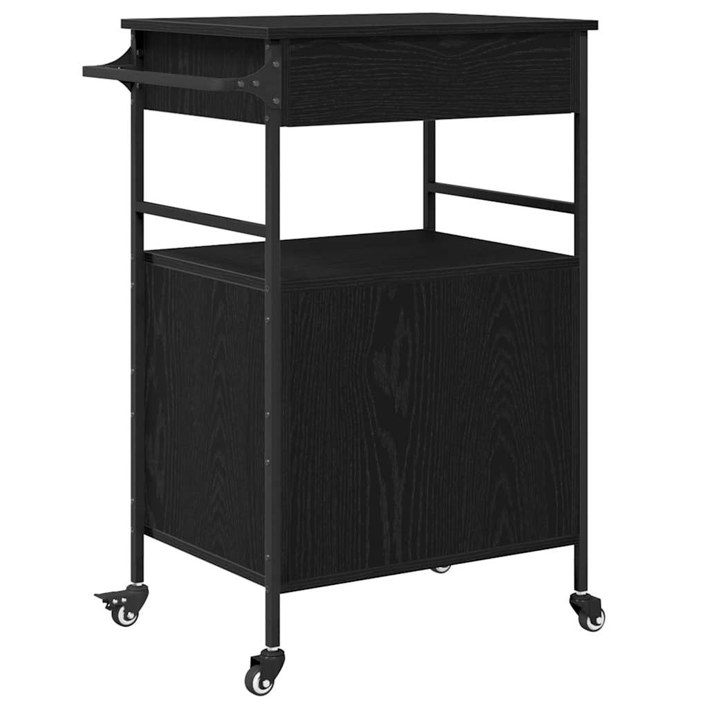 Keuken Trolley Zwart Eiken 56 x 43 x 89,5 cm Bewerkt hout is nu te koop bij PeponiXL, paradijselijk wonen!