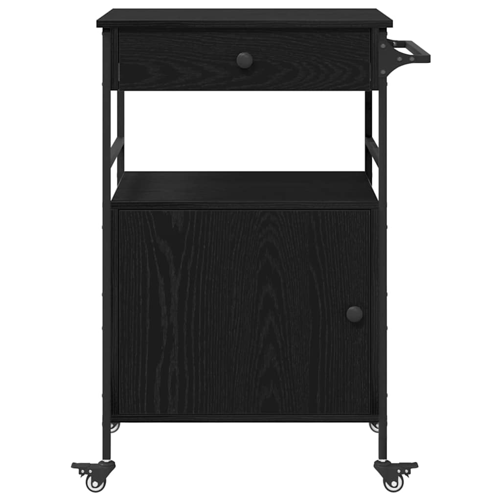 Keuken Trolley Zwart Eiken 56 x 43 x 89,5 cm Bewerkt hout is nu te koop bij PeponiXL, paradijselijk wonen!