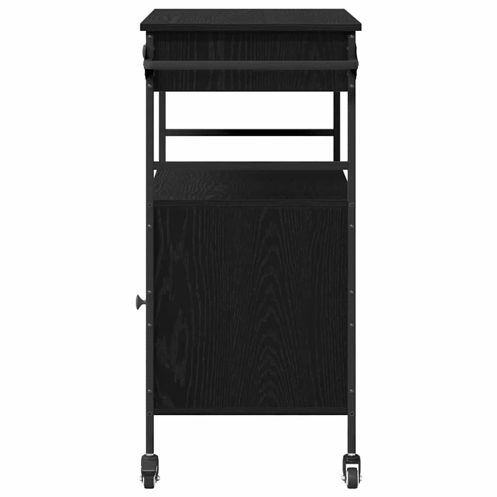 Keuken Trolley Zwart Eiken 56 x 43 x 89,5 cm Bewerkt hout is nu te koop bij PeponiXL, paradijselijk wonen!