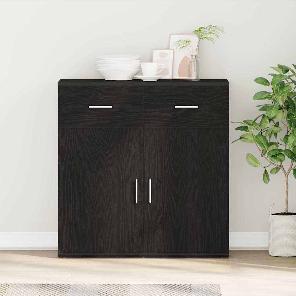 Dressoir met lade Zwart Eiken 78 x 38 x 80 cm Bewerkt hout is nu te koop bij PeponiXL, paradijselijk wonen!