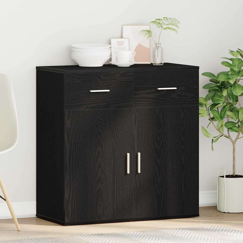 Dressoir met lade Zwart Eiken 78 x 38 x 80 cm Bewerkt hout is nu te koop bij PeponiXL, paradijselijk wonen!