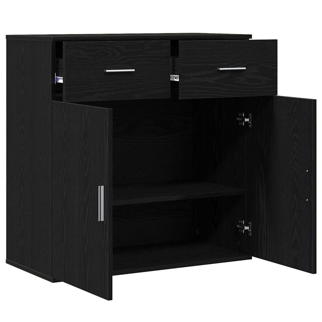 Dressoir met lade Zwart Eiken 78 x 38 x 80 cm Bewerkt hout is nu te koop bij PeponiXL, paradijselijk wonen!