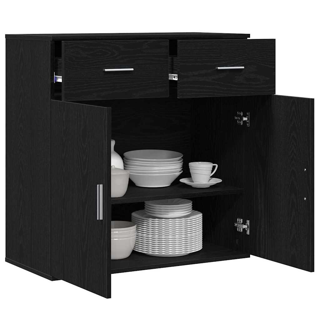 Dressoir met lade Zwart Eiken 78 x 38 x 80 cm Bewerkt hout is nu te koop bij PeponiXL, paradijselijk wonen!