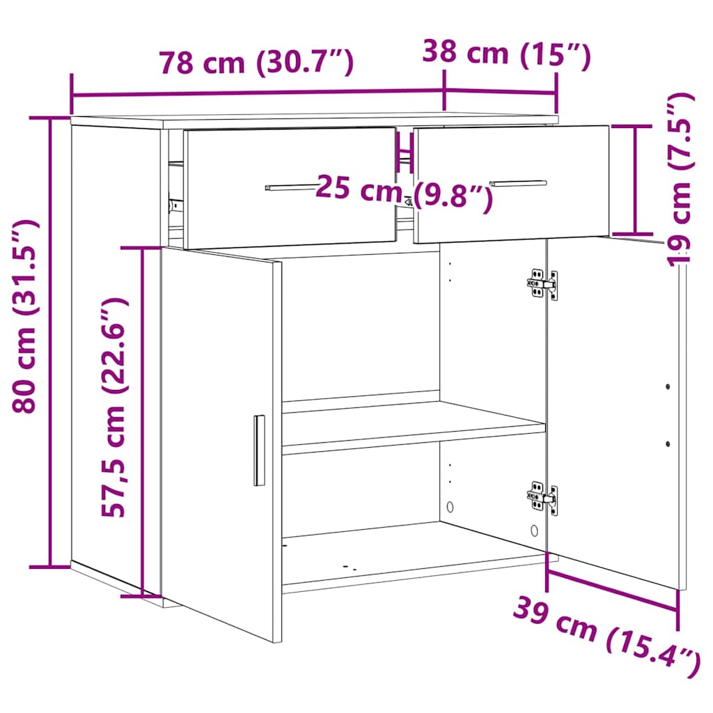 Dressoir met lade Zwart Eiken 78 x 38 x 80 cm Bewerkt hout is nu te koop bij PeponiXL, paradijselijk wonen!