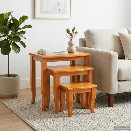 Geneste Bijzettafels 3 pcs Naturel Massief Mahoniehout is nu te koop bij PeponiXL, paradijselijk wonen!