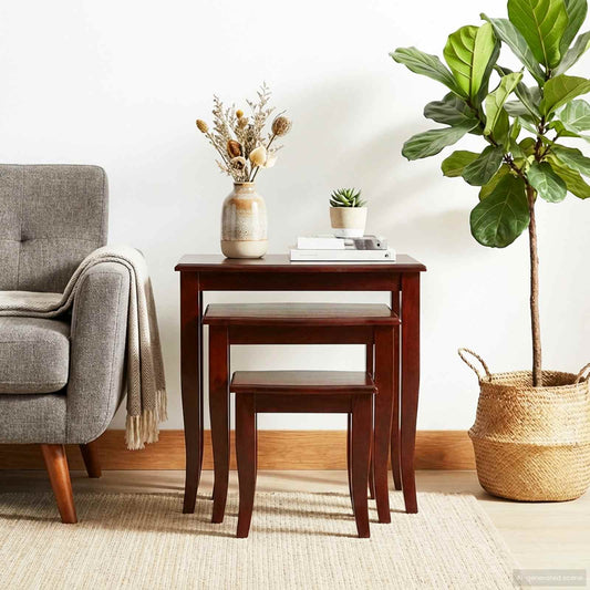 Geneste Bijzettafels 3 pcs Bruin Massief Mahoniehout is nu te koop bij PeponiXL, paradijselijk wonen!