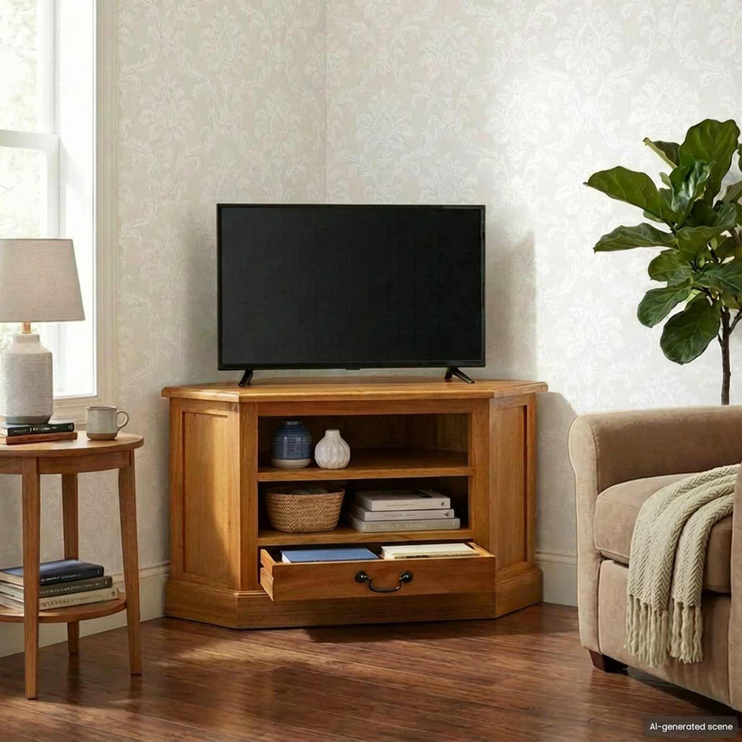 HoekTVKast met lade Naturel 79 x 40 x 46 cm Massief Mahoniehout is nu te koop bij PeponiXL, paradijselijk wonen!