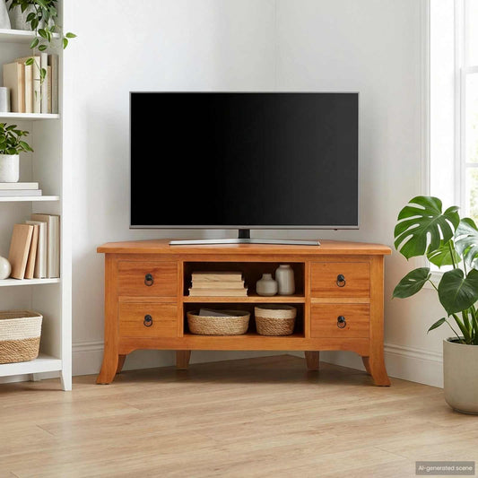 TV-kast met lade Naturel 100 x 40,5 x 46 cm Massief Mahoniehout is nu te koop bij PeponiXL, paradijselijk wonen!