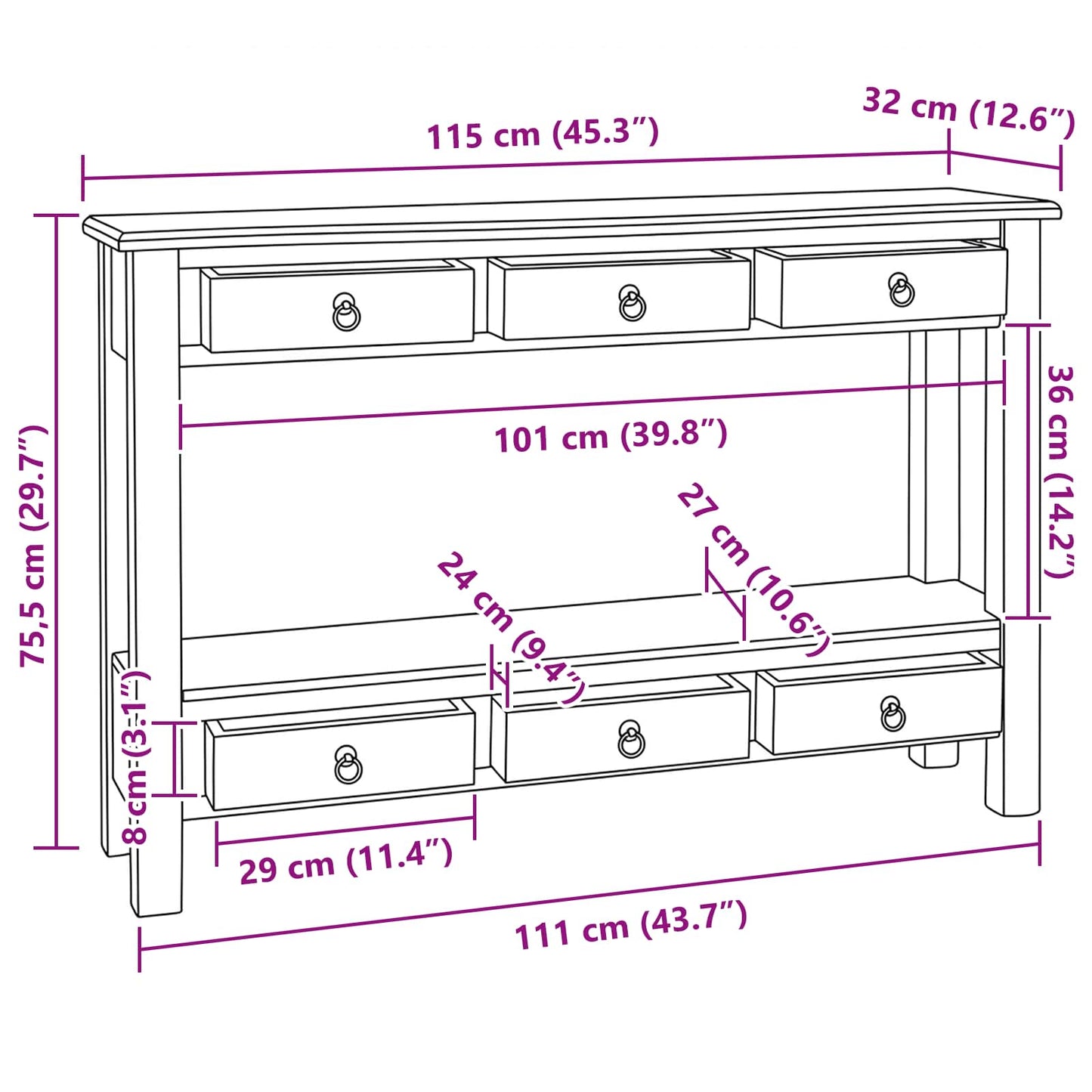 Wandtafel met lade Bruin 115 x 32 x 75,5 cm Massief Mahoniehout is nu te koop bij PeponiXL, paradijselijk wonen!
