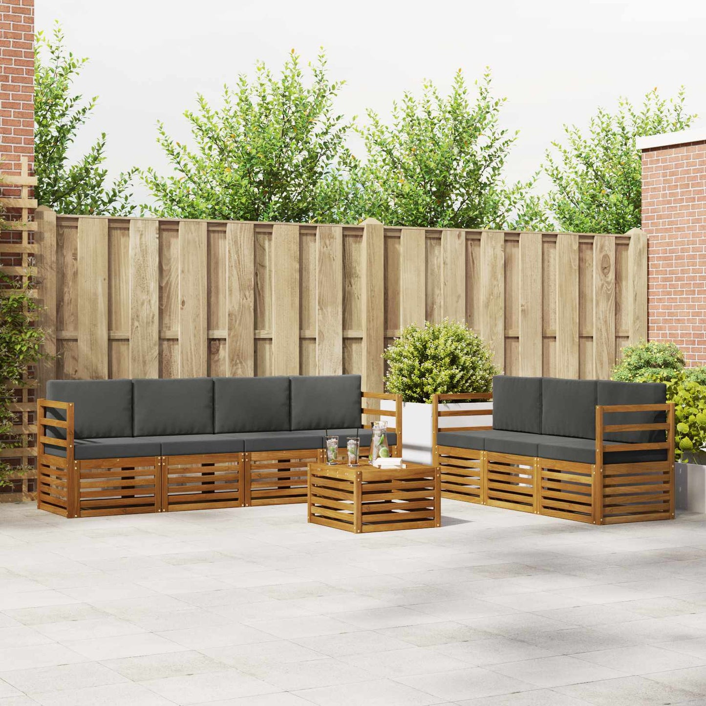 Sofa-Sets 8 pcs Natuurlijk en Antraciet Massief Acaciahout is nu te koop bij PeponiXL, paradijselijk wonen!