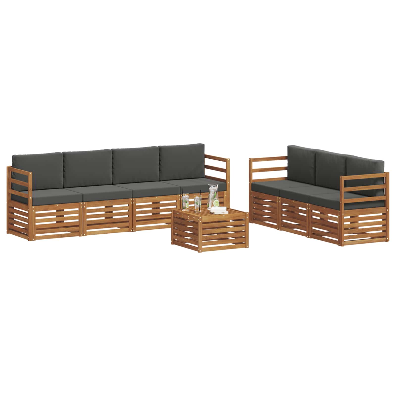 Sofa-Sets 8 pcs Natuurlijk en Antraciet Massief Acaciahout is nu te koop bij PeponiXL, paradijselijk wonen!