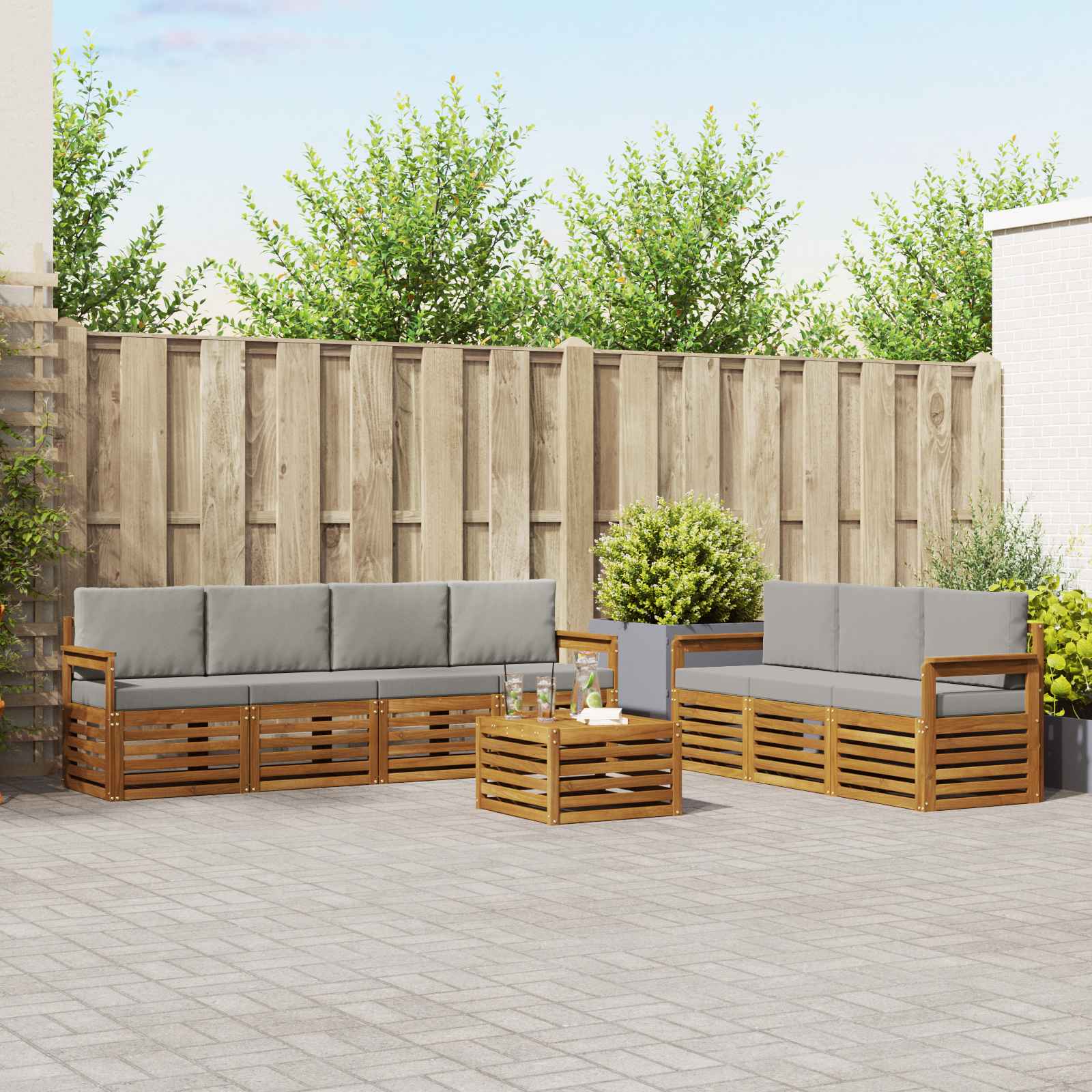 Sofa-Sets 8 pcs Natuurlijk en Lichtgrijs Massief Acaciahout is nu te koop bij PeponiXL, paradijselijk wonen!