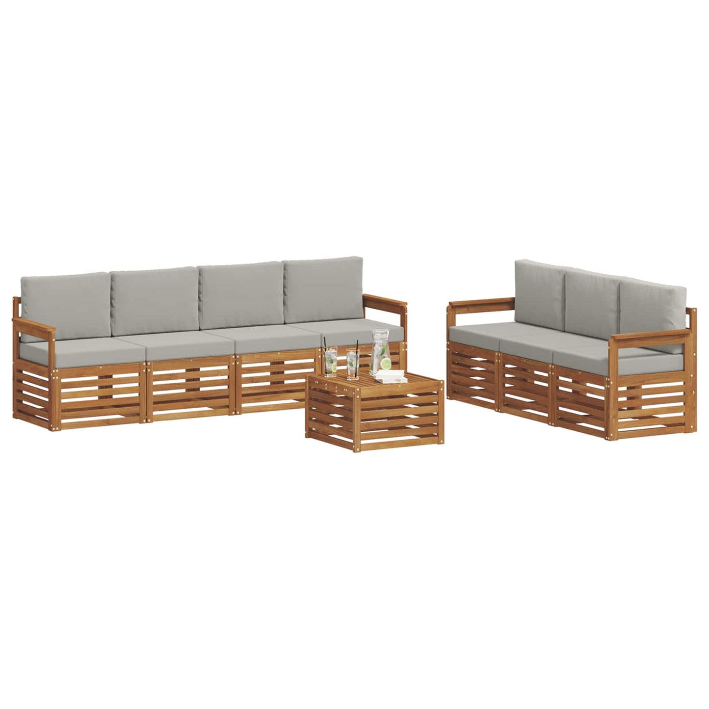 Sofa-Sets 8 pcs Natuurlijk en Lichtgrijs Massief Acaciahout is nu te koop bij PeponiXL, paradijselijk wonen!